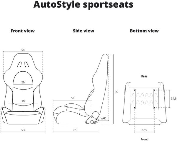 AutoStyle Sport seat 'Retro II' - Black Synthetic leather + Red stitching - Dual-side reclinable back-rest - incl. slides