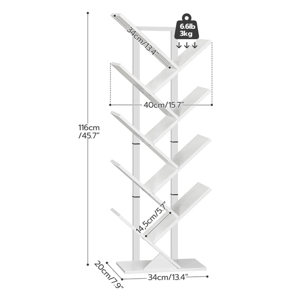 HOOBRO Tree Bookshelf Tall, 9-Tier Floor Standing Book Shelf, Tall Bookcase for CDs Albums, for Living Room, White EWT08SJ01G1