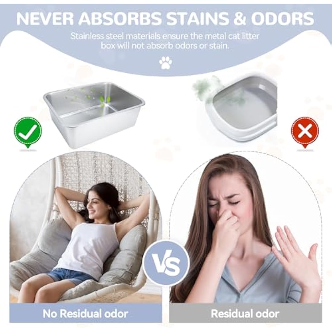 Dimaka Cat Litter Tray, Rabbit Litter Tray, Stainless Steel Cat Litter Box,Non Stick Metal Pan, Easy to Clean, Non Odor, Safe and Durable