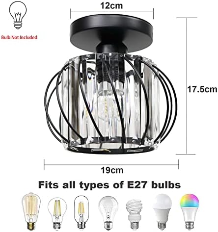 Hudi Fyier Chandelier Crystals Ceiling Lighting Fixtures,2 Pack Small Flush Mount Ceiling Light for Kitchen Hallway Dining Rooms Living Rooms Bar (Black)