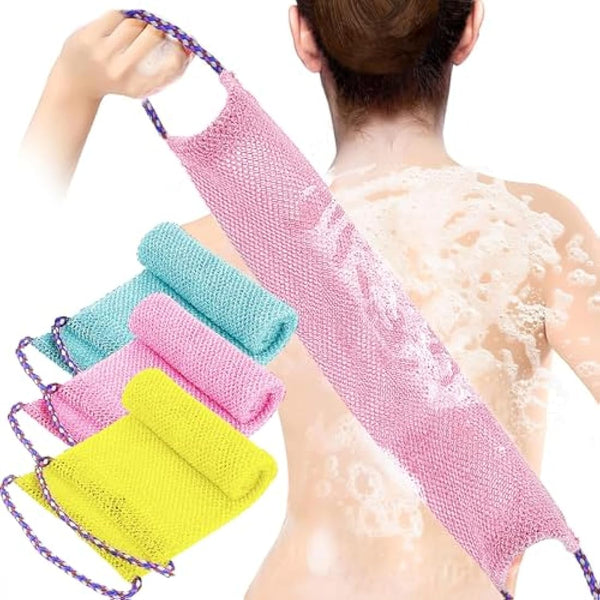 TENQUAN 3 PCS African Exfoliating Net Bath Sponge Exfoliating Body Scrubber Shower Scrubber Skin Smoother for Men Women Clean Clear Exfoliating Daily Wash (Pink Green Yellow)