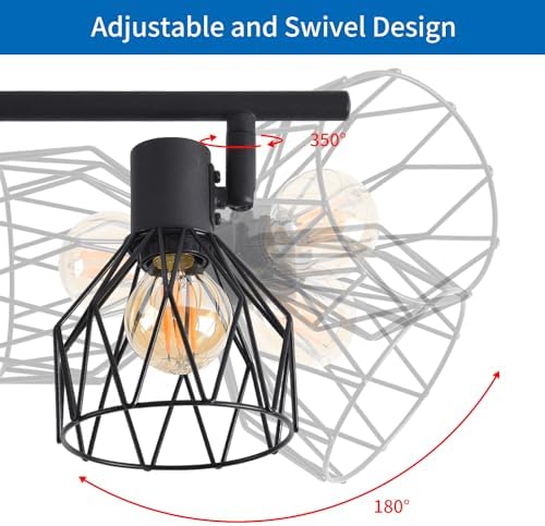 ANWIO Kitchen Spot Lights Ceiling,6 Way Black Lounge Industrial Wall Lights-Adjustable SpotLights Ceiling Lights Wire Cage with E14 Base,Light Fittings Ceilings for Kitchen Living Room(EUC-EA190813)