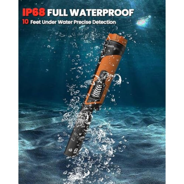 DR.ÖTEK Metal Detector Pinpointer, IP68 Fully Waterproof Handheld Pin Pointer with LCD Screen, Innovative Interference Cancellation Function, Higher Sensitivity, 3 Modes, Great for Gold, Coins, Orange