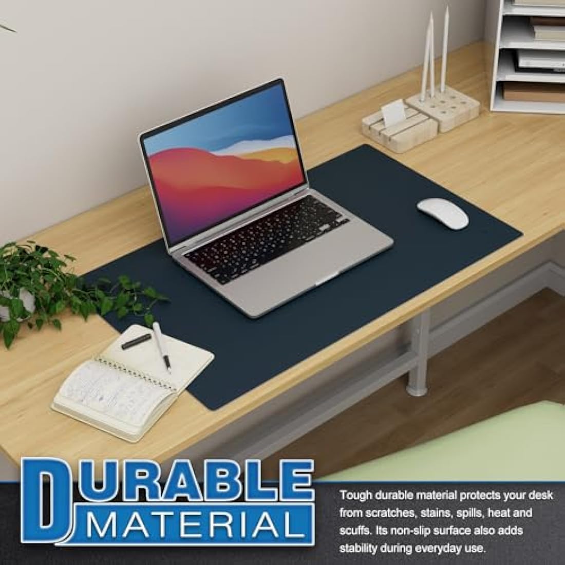 K KNODEL Small Office Leather Desk Mat, Mouse and Keyboard Pad, Computer and Laptop Mat, Desktop Protector and Cover, Writing Pad and Blotter (60x35cm, Dark Blue)