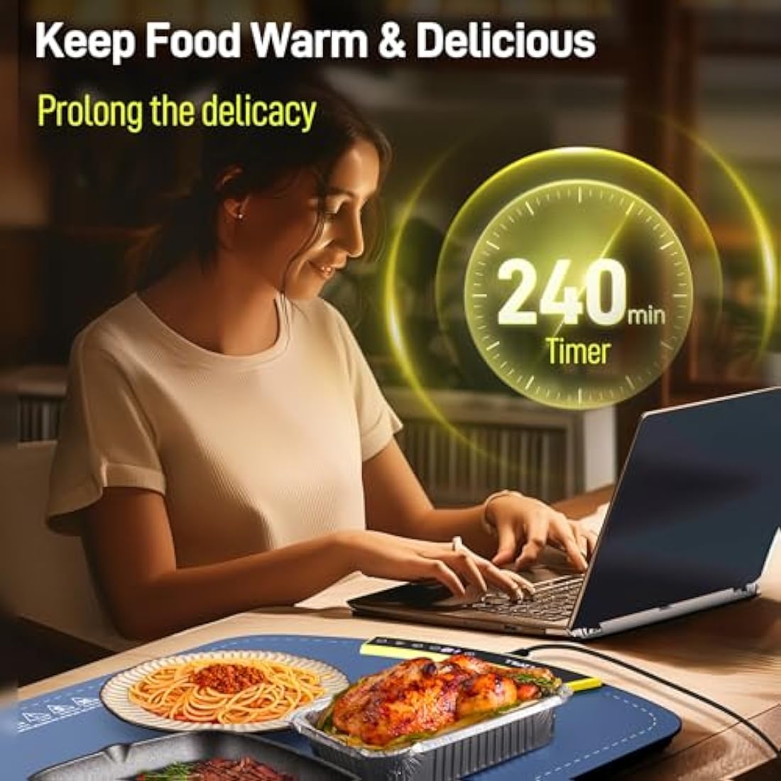 Electric Warming Tray - Upgraded 8 TEMP Setting Food Warming Mat, Full-surface Heat in 5s, 4 Hours Auto-off, Child Safety Lock, Foldable Food Warmers for Buffet Server Party, 65 * 40 * 1.5cm