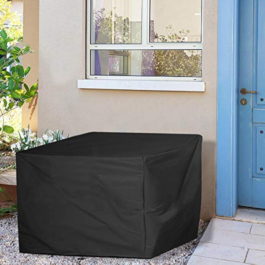 Ankier Garden Furniture Covers, Waterproof, Anti-UV, Heavy Duty 420D Oxford Fabric Rattan Furniture Cover for Cube Set, Patio, Outdoor (125x125x74cm) - Black