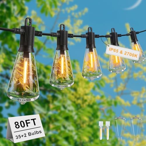 ZOTOYI 80FT Festoon Lights Outdoor Mains, IP65 Waterproof Garden String Festoon Lights with 35+2 Shatterproof ST38 Plastic Vintage LED Bulbs for Garden Patio Pergola, Warm White