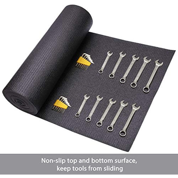 CASOMAN Professional Tool Box Drawer Liner 18 inch x 24 feet, Non-Slip Foam Rubber Mat - Adjustable Thick Cabinet Liners