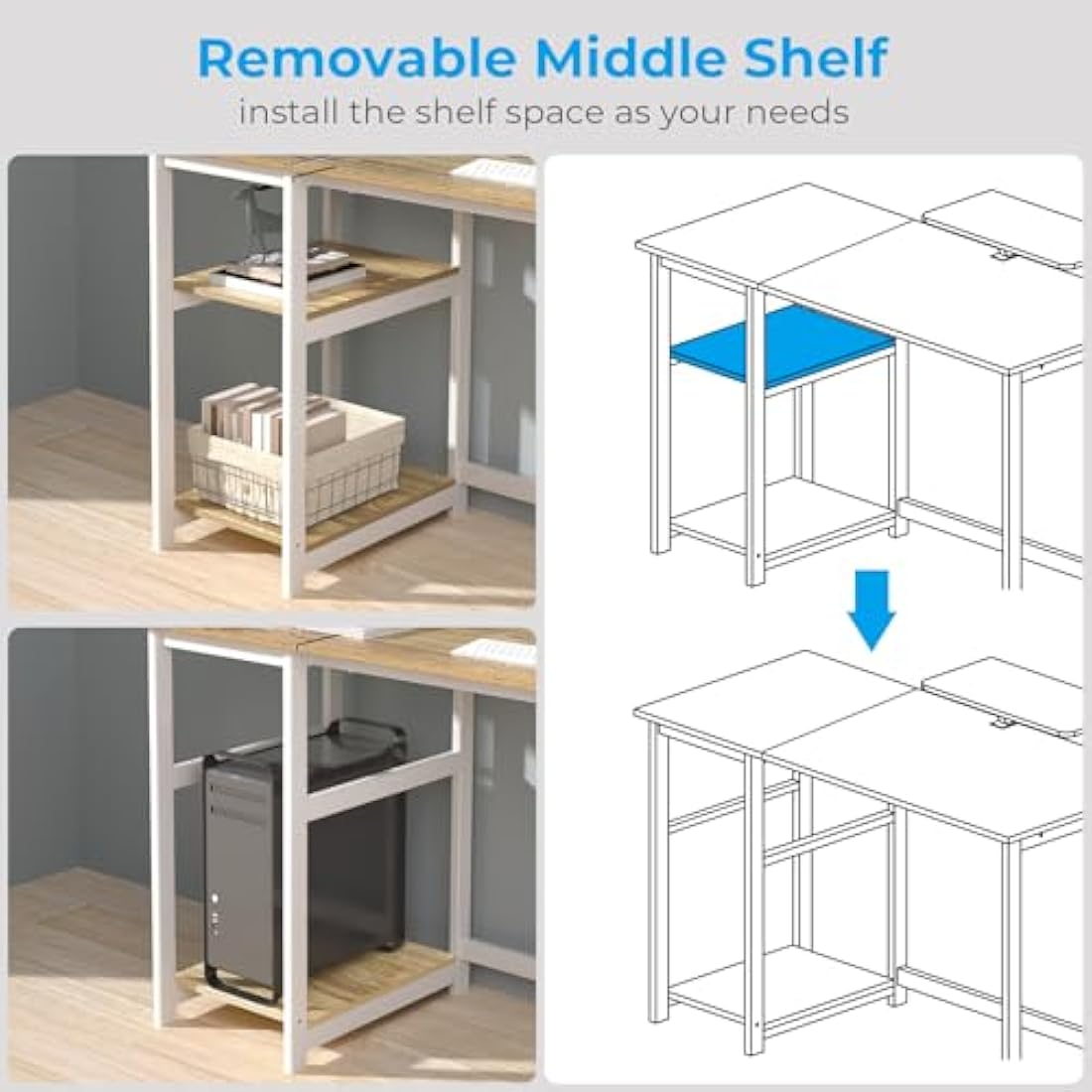 GreenForest Office Desk with Monitor Stand,100cm Home Computer Desk with Reversible Storage Shelves,Study Desk for Small Spaces,Oak
