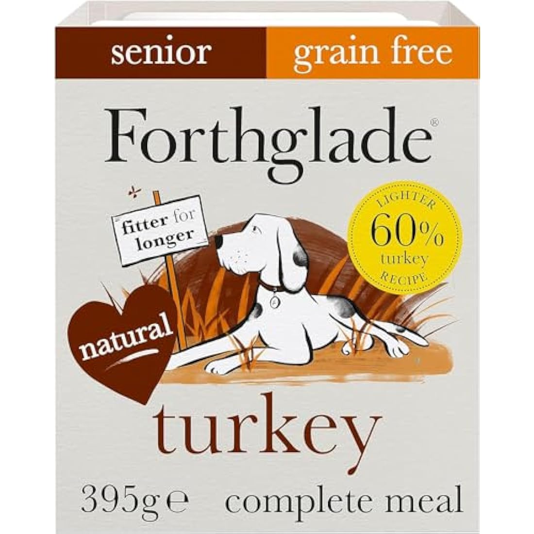Forthglade Wet Dog Food (18 x 395g Trays) - Senior 7 Years+, Grain Free & Hypoallergenic Dog Food, Turkey with Vegetables, Stomach Sensitive Meals with Natural Ingredients
