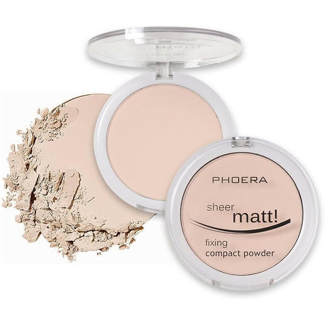 AQUAPURITY - PHOERA Sheer Matte Fixing Powder Makeup Base Fixer Setting Powder Foundation Fixing Compact Pressed Powder Long Lasting Make Up Fixer Skin Vitamin E Beauty Blender (201 Translucent)