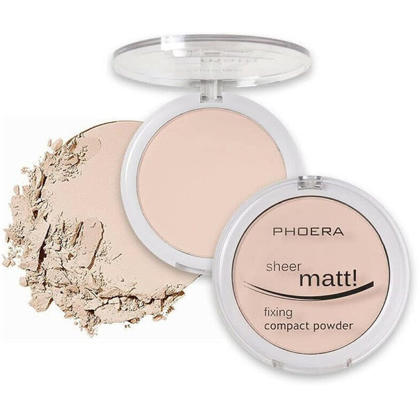 AQUAPURITY - PHOERA Sheer Matte Fixing Powder Makeup Base Fixer Setting Powder Foundation Fixing Compact Pressed Powder Long Lasting Make Up Fixer Skin Vitamin E Beauty Blender (201 Translucent)