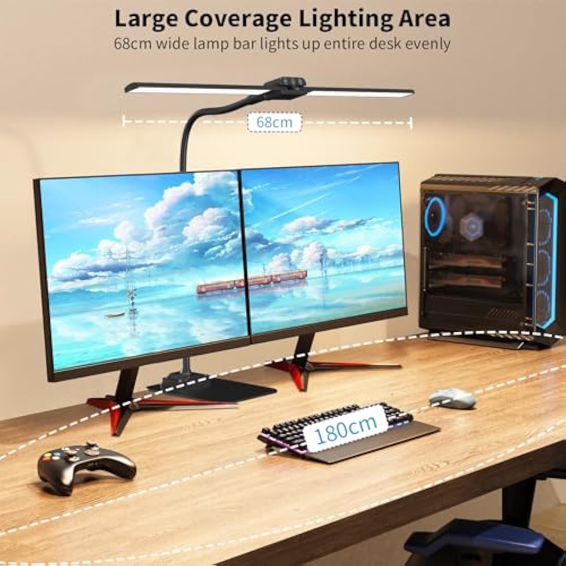 KableRika LED Desk Lamp for Office, Double Head Desk Lamp with Base, Dimmable Architect Desk Light, Eye Caring Monitor Light Bar with Timer, Task Lamp for Work Study Read Home Office Lighting