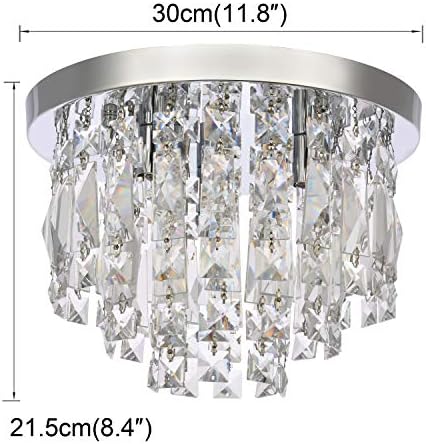 A1A9 Modern Crystal Chandeliers Ceiling Lights, Clear K9 Crystal Chrome Flush Mount Lights, Elegant Round LED Pendant Lamp for Living Room, Dining Room, Bedroom, Lounge (Diameter 30cm)