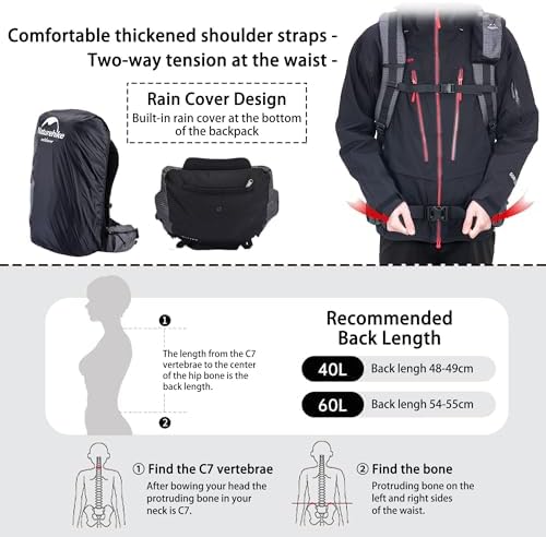 Naturehike 60L Internal Frame Hiking backpacking backpack, Camping Waterproof Mountaineering Bag,Outdoor Daypack with Rain Cover