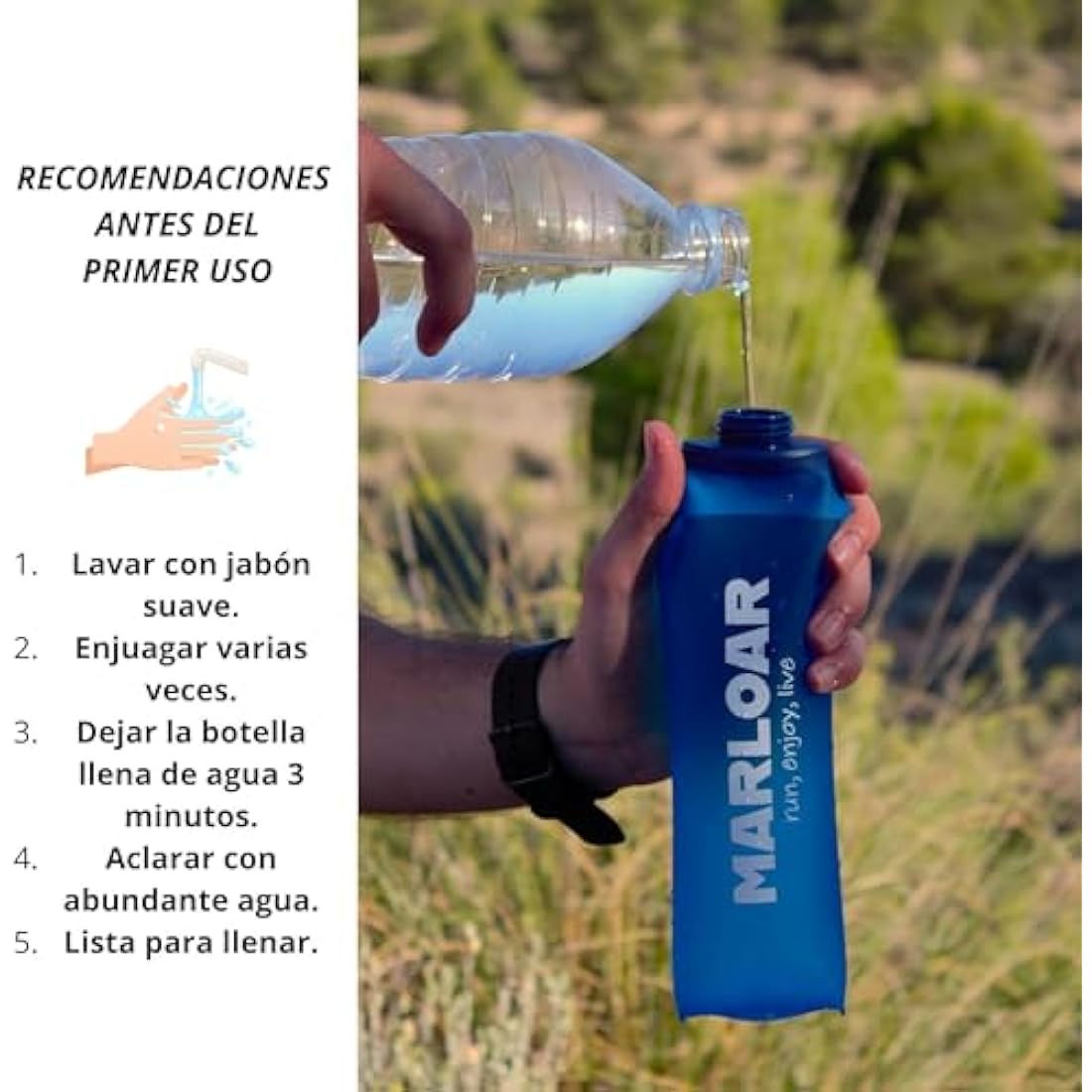 MARLOAR Soft Flask - Running Water Bottle - Running bottle - Collapsible Bottle - Silicone Collapsible Bottle - Pack of 2 Soft Flask 500ml for Running, Hiking, BPA Free (2 Pieces Blue)