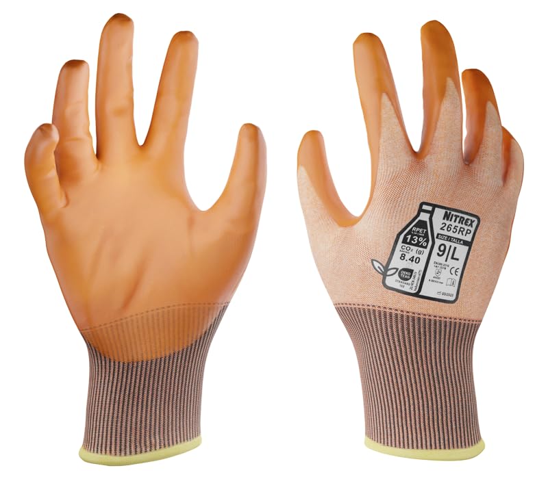 NITREX 265RP Cut Resistant Work and Safety Gloves - 5 Pairs - General Handling Gloves - Foam Nitrile Palm Coated – Oils and Grease Resistant – Mechanical and Industrial Protection - Size 7
