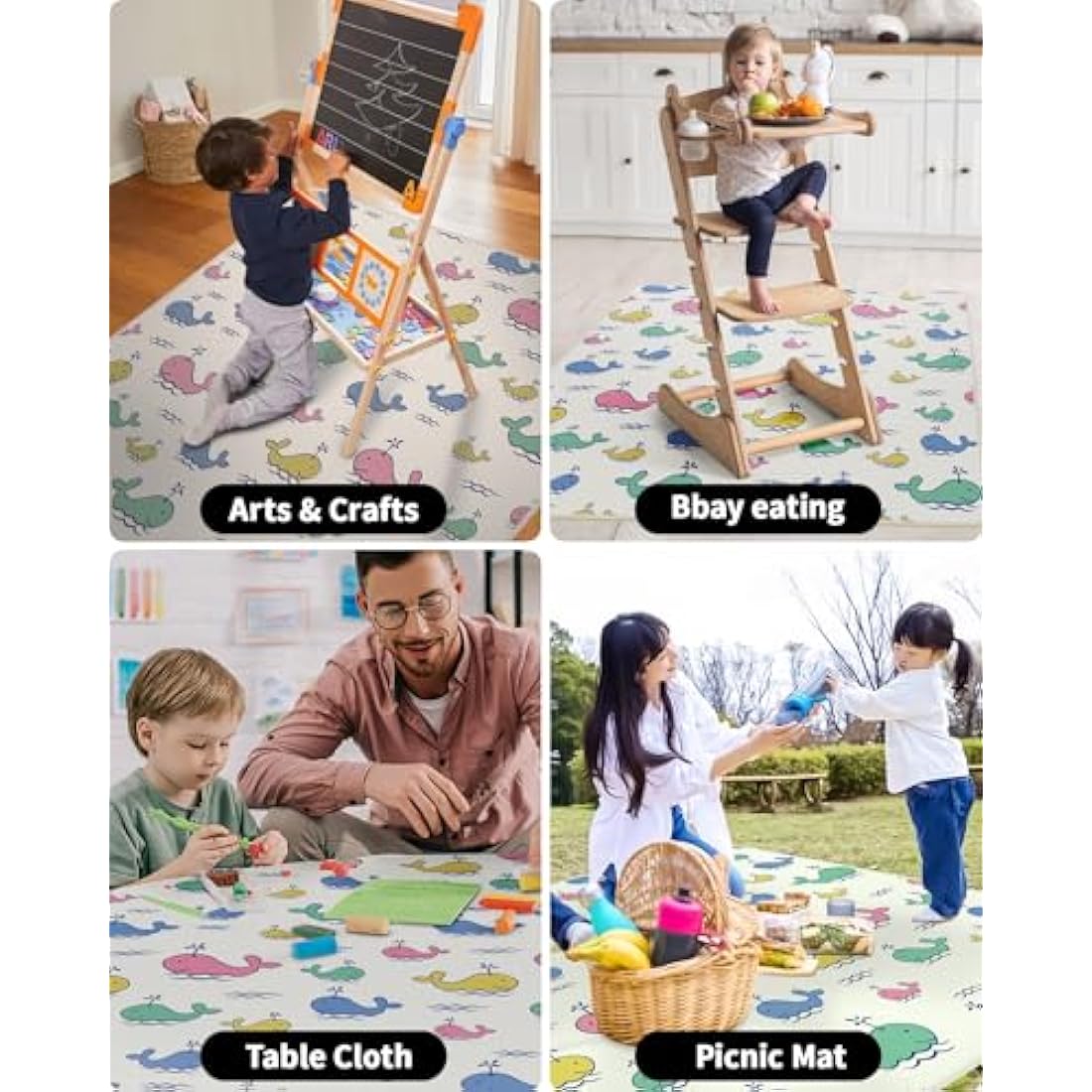 High Chair Splash Floor Mat, 51″Waterproof Washable Anti Slip Splash Mat with No Layering Design, Baby Mess Mat for Art/Crafts/Painting/Playtime, Table Cloth and Picnic Mat