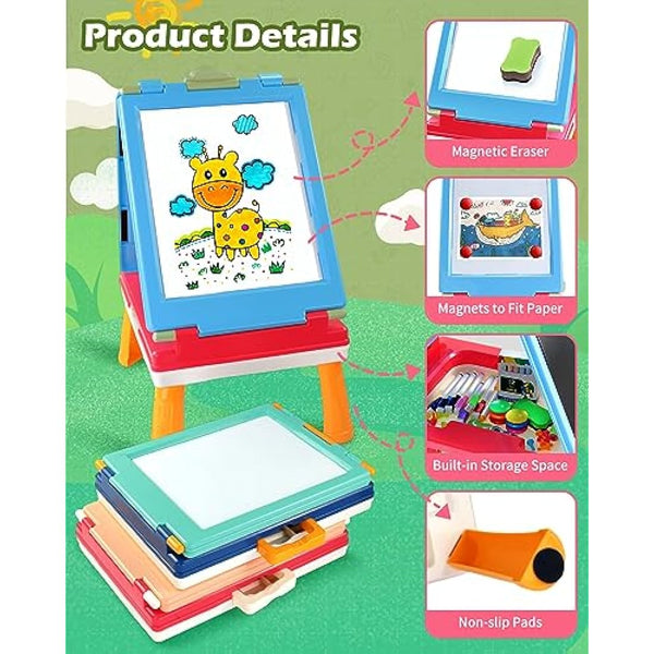 Elovien Easel Kids,Tabletop Easel for Toddler, Foldable 4 in 1 Double Sided Kids Art Easel with Chalkboard & Magnetic Whiteboard,Portable Desktop Drawing Board - Gift for Boys and Girls (Green)