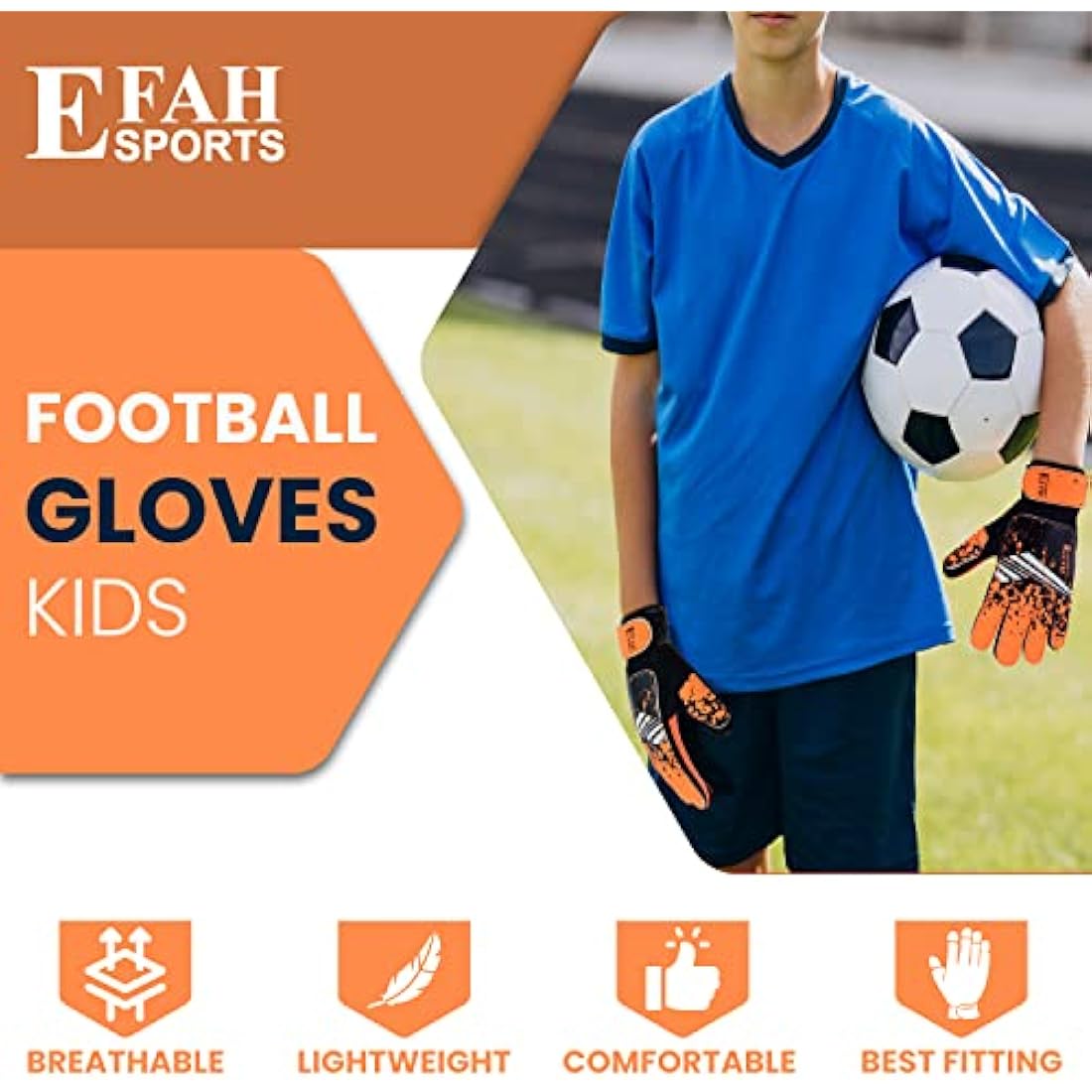 EFAH SPORTS Football Goalkeeper Gloves For Boys kids Children Youth Soccer Goalie Glove with Super Grip Palms