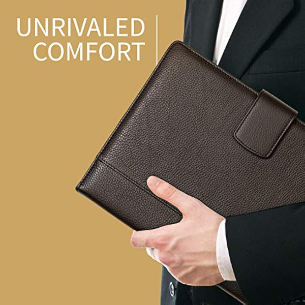 Document Holder in 100% Genuine Full Grain Hammered Leather - Handmade by Expert craftspeople - Spacious and Safe, Perfect for Meetings and Lessons - with Magnetic Closure - Dark Brown