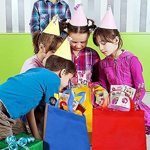 24 Pcs Party Bags, Non-Woven Gift Tote With Handles for Treats, Toys, Goodies - Halloween, Christmas, Wedding, Thanks Giving Supplies (6 Colors)