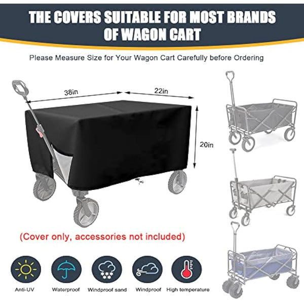 Folding Wagon Cover, Garden Wagon Cover, 600D Heavy-Duty Fabric Waterproof Dustproof UV Resistant, 38"D x 22"W x 20"H (Black)