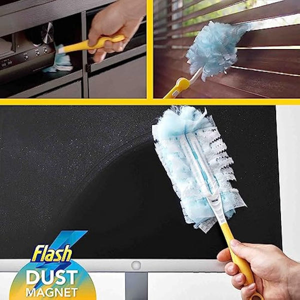 Flash Duster Dust Magnet Starter Kit, Dusters, 1 Handle + 14 Refills, Effective on 100% of Dust, Dust Magnet Refill