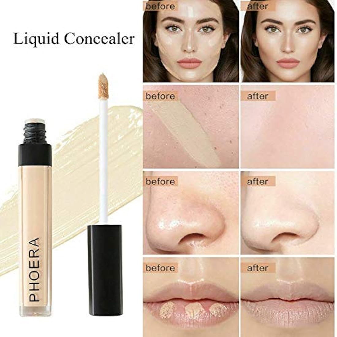 Phoera Full‑Coverage Matte Liquid Concealer – Waterproof, Oil‑Free Camouflage for Dark Circles, Acne Scars & Under‑Eye (108 - Amande)