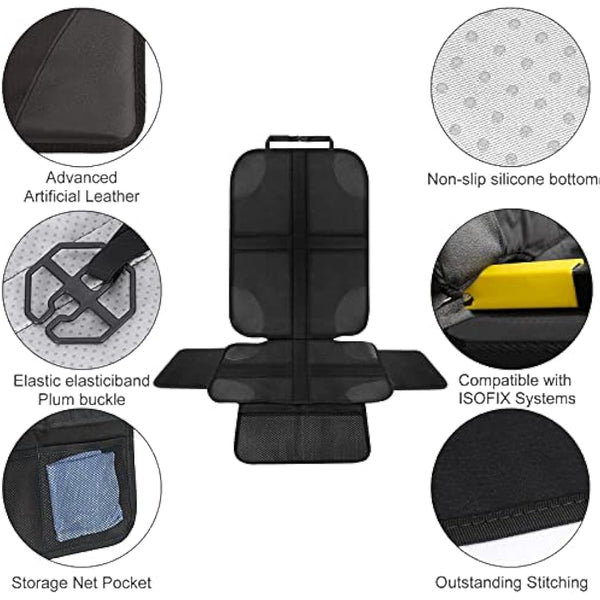 HONZUEN Baby Car Seat Protector Universal Thick Child Seat Protector with ISOFIX with Mesh Pockets Non-Slip Black Child Car Seats Covers Protectors for Kids Seat Liner 1 Pack