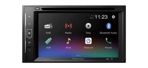 Pioneer AVH-A240DAB 6.2” touchscreen CD/DVD tuner with Smartphone Mirroring. Bluetooth, DAB/ DAB+ Digital Radio, 13-band GEQ, advanced audio features and premium audio quality.