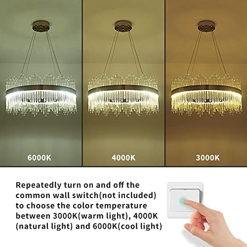 AOOCHOK Modern Crystal Chandelier Gold Ceiling Lights, LED Pendant Light Round, Crystal Hanging Lamp for Living Room, Dining Room, Bedroom, Restaurant, ∅60 cm