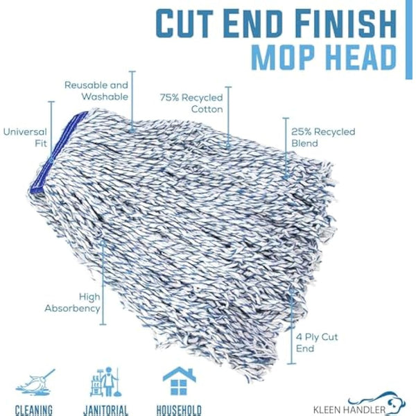 KLEEN HANDLER Cut-End Finish Mop | 3.1 cm Universal Headband for Maximum Absorption, Finishing Mop