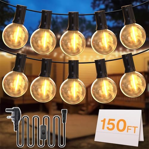 DSLebeen Festoon Lights Outdoor Garden: LED String Lights Mains Powered 45M 150FT G40 Globe Bulbs Warm White 2700K Connectable Decorative Outside Lighting Hanging for Patio, Gazebo, Pergola, Yard