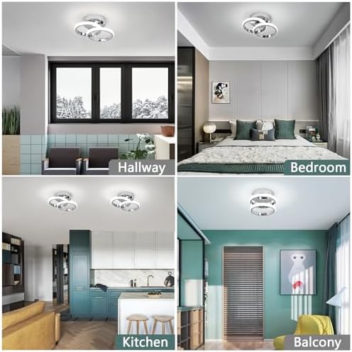 EIDISUNY LED Ceiling Light Modern 24cm Silver Round Simple Ceiling Lig ht Fixture LED for Corridor Kitchen Stairs Hallway Study Room Bedroom Living Roo m - Chrome 22W Cool White Light 6000K