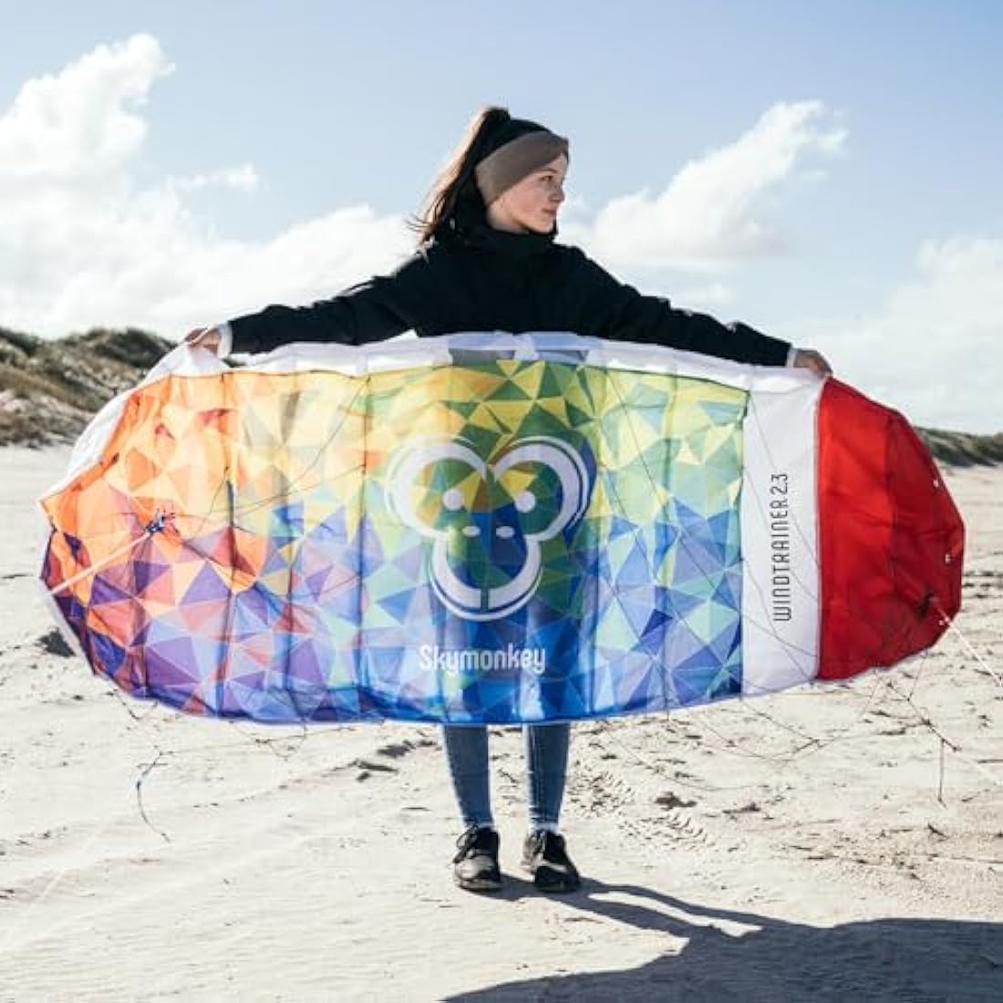 Skymonkey Windtrainer Parafoil Kite 4-String Stunt-Kite (incl. Training Bar) Ready 2 Fly (230 cm / 330 cm Wingspan)