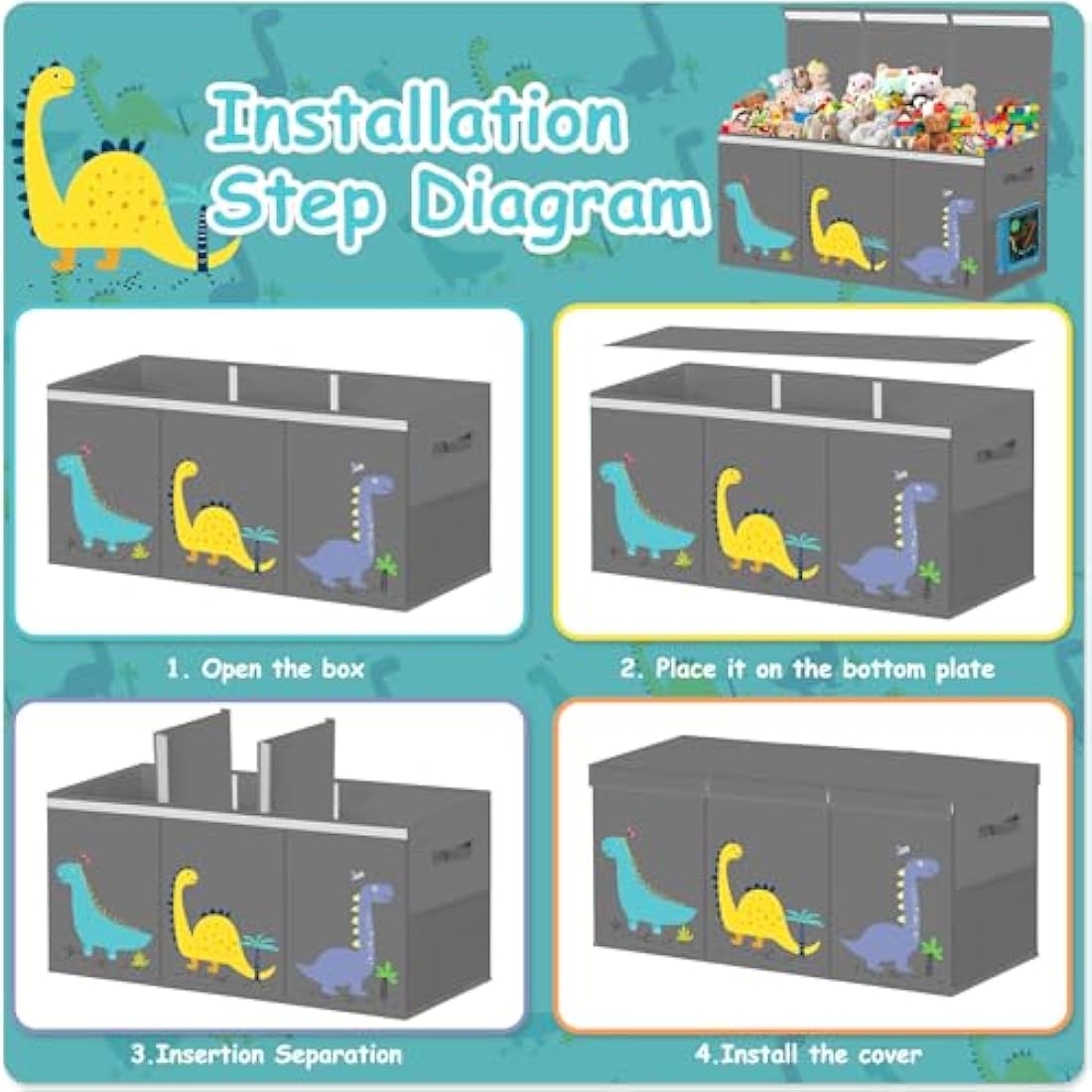 Extra Large Toy Box Storage for Boys Girls - Collapsible Toy Chest Organizer for Kids,Toy Bin Container with Lid and Handles for Clothes,Blanket,Nursery,Playroom,Bedroom,Stuffed Animals,Quilt (Grey)