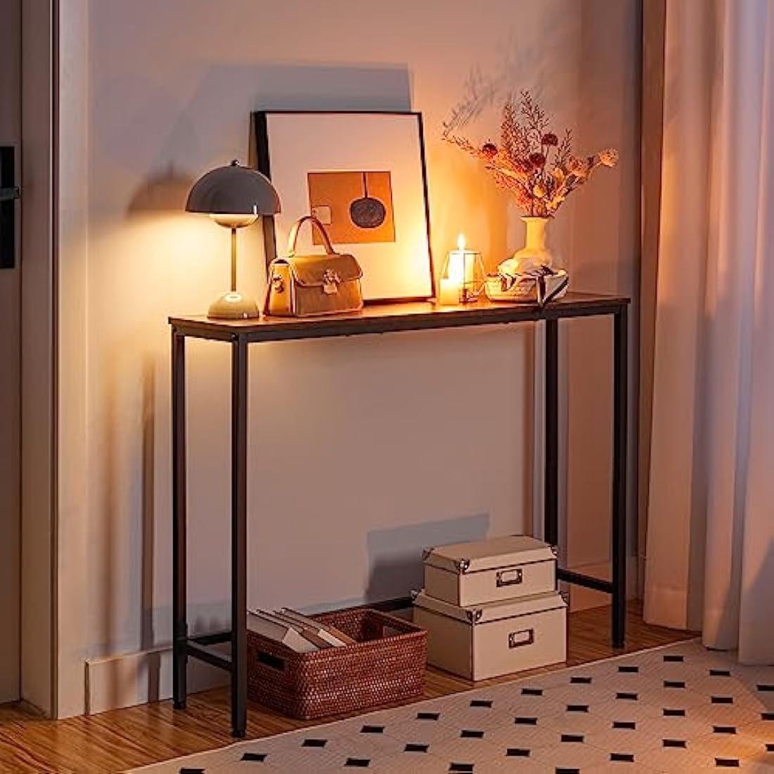 HOOBRO Narrow Console Table, 100 cm Long Slim Console Table for Hallway, Hallway Table for Small Spaces, Living Room, Rustic Brown EBF751XG01