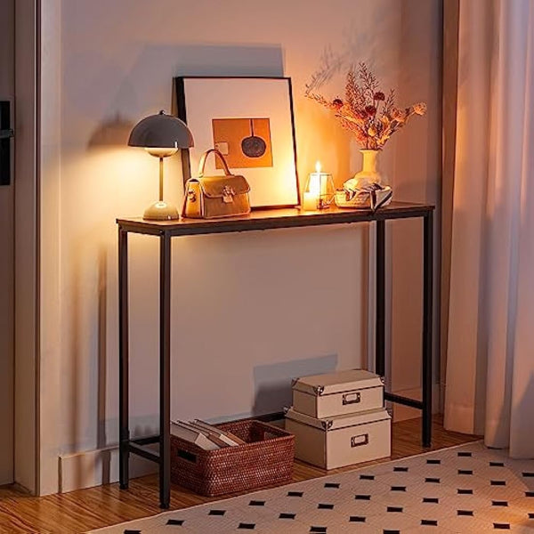 HOOBRO Narrow Console Table, 100 cm Long Slim Console Table for Hallway, Hallway Table for Small Spaces, Living Room, Rustic Brown EBF751XG01