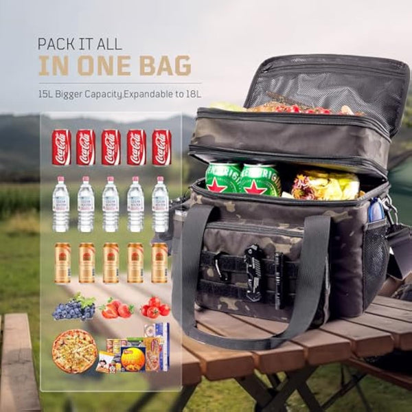 1TG Tactical Insulated Lunch Bag, Expandable Lunch Box for Men, Leakproof Large Cool Bag with Shoulder Stap, Reusable Lunch Tote Bag for Work Travel Camping Picnic Beach, 18L-24L