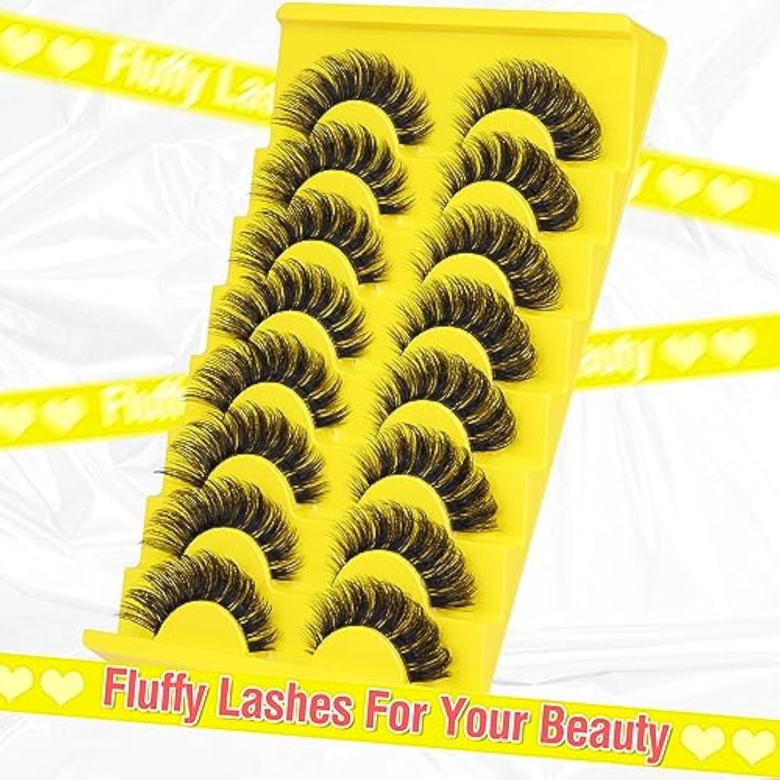 ALICE Cat Eye Lashes D Curl Russian Strip Lashes 17mm Fluffy False Eyelashes Clear Band Eyelashes Dramatic Faux Mink Lashes 8 Pairs
