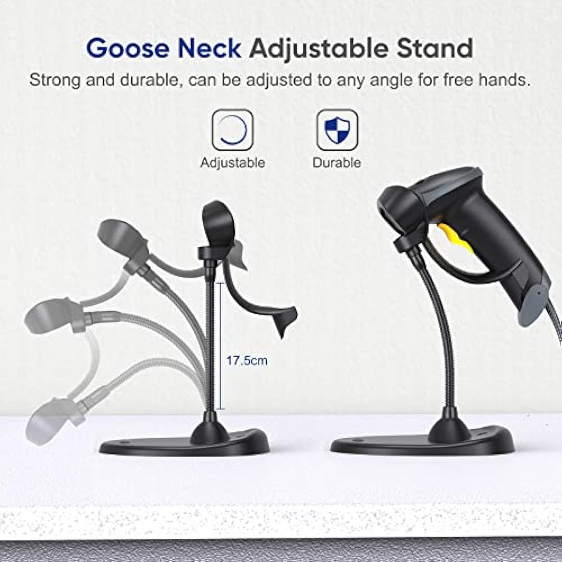 Eyoyo Handheld 2D Barcode Scanner with Gooseneck Stand, Automatic USB Wired QR Code Scanner Bar Code Reader Support Screen Scanning for PC POS System Library Store Supermarket Check-Out, Inventory…