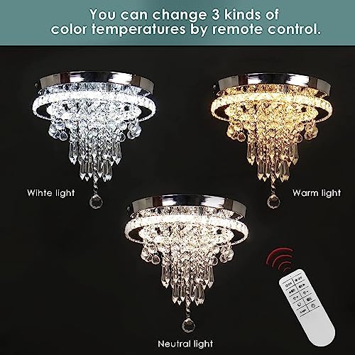 FRIXCHUR 11.8" Crystal Ceiling Light Modern Crystal Chandelier LED Flush Mount Ceiling Lighting 4 Tiers Crystal Raindrop Light Fixture for Bedroom Hallway (Dimmable)