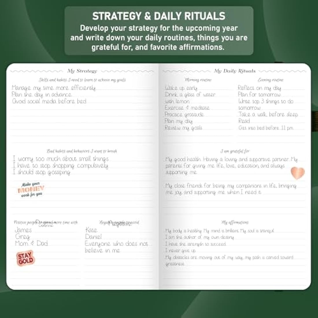 GoGirl Weekly Schedule Planner – Hourly Work & Life Planner with Time Slots – Vertical Agenda Organizer for Daily Productivity, A5 (Forest Green)