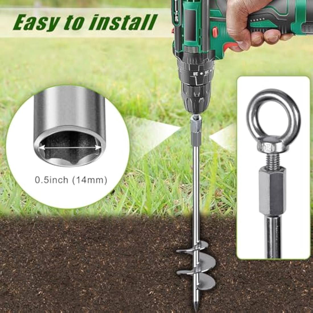 Insaga Tent Peg, 76cm Heavy Duty Ground Anchor Large Metal Earth Stake Spiral Blade Screw in Trampolines Spike for Swing Set/Camping/Shed/Dog/Carport with 37cm Fixed Chain, 2 Pack