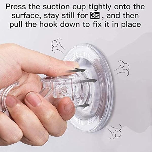 Elegear Suction Hooks for Bathroom, 3Kg Heavy Duty Plastic Strong Vacuum Suction Cup, Reusable Sucker Hook for Shower Kitchen Window Front Door Hanging Towel Caps Bags Coats Xmas Wreath, 2 Pack, Clear