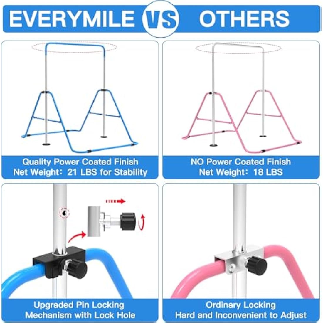 EVERYMILE Gymnastics Bars, Junior Training Kip Bar Gymnastics Equipment for Home,Adjustable Height Folding Horizontal Bar with Gymnastic Rings for Kid