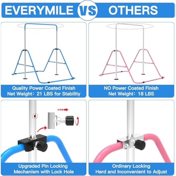 EVERYMILE Gymnastics Bars, Junior Training Kip Bar Gymnastics Equipment for Home,Adjustable Height Folding Horizontal Bar with Gymnastic Rings for Kid