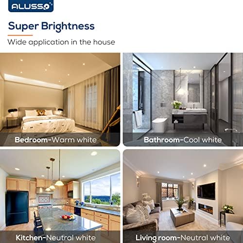 ALUSSO 7W LED Recessed Ceiling Lights IP65 Bathroom Downlights, Dimmable Ultra Slim 30mm LED Spot Lights, Warm White/Neutral White/Cool White Adjustable Round Ceiling Spot, Φ90-100mm Hole, 6 Pack