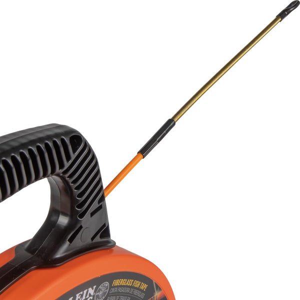 KLEIN TOOLS 56382 Fish Tape, Multi-Groove Fiberglass Wire Puller with Nylon Tip, Optimized Housing and Handle,Orange/Black, 15 m